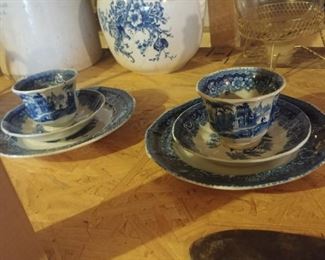 Fifth flu blue cups and saucers with matching under plates 45