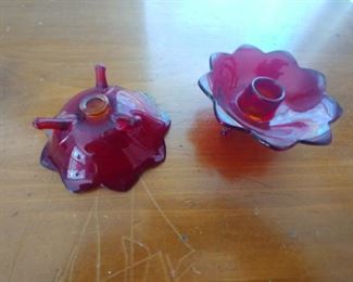 Pair of footed Ruby candle holders $10