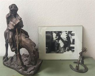 1980 Austin Production Cowboy Horse Sculpture, Print,  Horseshoe