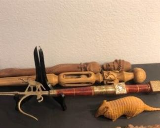 African Hand Carved Walking Sticks and Spear