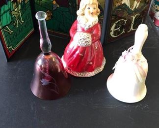Goebel Christmas Girl Bell, Crystal Bells and Glass Backdrops