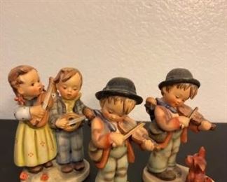 Hummels Puppy Love, Little Fiddler, and Happy Days Boy, Lute Girl Violin
