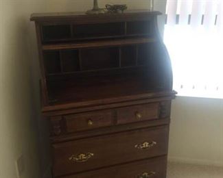 Petite Roll Top Dresser or Desk with Lamp