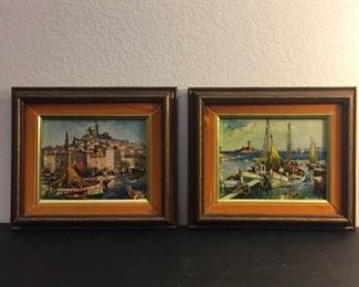 Vintage J. Colombini Framed Oil on Board Paintings