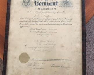 Front of VT certificate