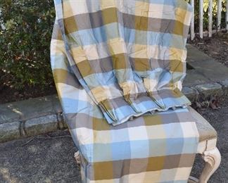 $200 for 2 panels Custom Drapes over 8ft Long Puddle on Floor
Sage Green,  Blue and Beige...Looks like pictured. 
ALL 2 panels $200 (Pleated 32" wide Top / drapes 64" Wide.  Have 2 more located in Westchester. 
