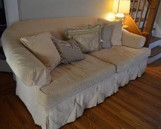 $100 or Negotiable Velvet Sofa by Lillian August 
89” W x 44”D x 34”H   Doesn't me it's damaged.  
Very comfortable
Condition Good. No major damages.
Smoke free home.
$50