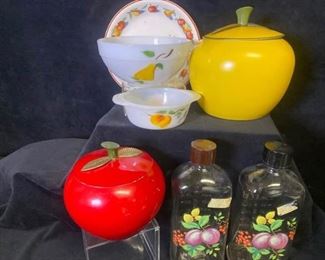 202m Fruit Theme Cookie Jars, dishes  Liquor Bottles