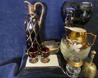 196m Iridescent Bowls  Gilt Glass Pieces