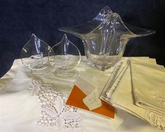 219m Lily Shaped Glass Candle Holders  Center Bowl