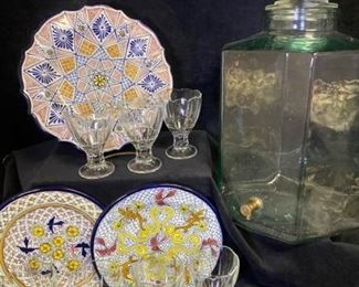 234m Mexican Talavera pottery  Italian Glass Water Urn