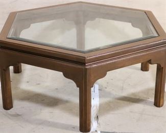Glass top coffee table, hexagonal shape