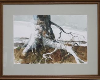 Artist signed watercolor of tree