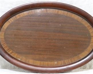 Wooden inlaid oval serving tray w/ handles