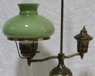 Brass student lamp w/ green shade