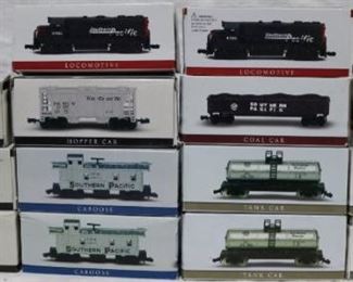 Group of boxed train cars