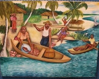 Fisherman oil on canvas signed B Nicholas