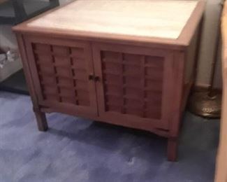 TILE TOP WOOD END TABLE WITH STORAGE