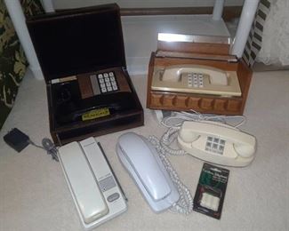 VINTAGE HOME PHONES IN DESK BOXES AND ASSORTED HOUSE PHONES