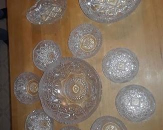 ASSORTED ETCHED GLASS BOWLS 11 PIECES