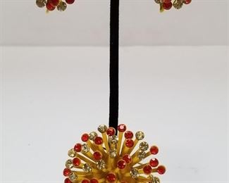 $ 44.00. Vintage MCM Rhinestone Enamel Brooch & Earrings