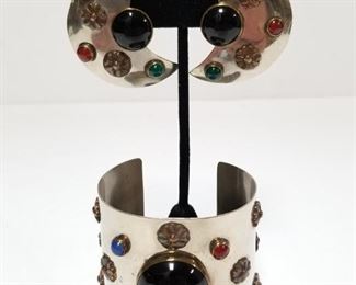 $145.00 Vintage Tulla Booth Artisan Modernist Large Clip-on Earrings & Cuff Bracelet