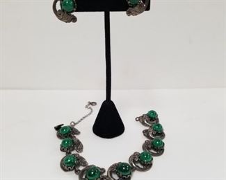 $425.00. Guglielmo Cini, Green Tigereye Bracelet & Clip-on Earrings