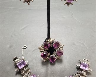 $425.00 Earrings & Bracelet, $200.00 Brooch. Guglielmo Cini 925 Silver Amethyst Bracelet, Brooch & Cilp-On Earrings