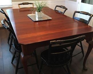 Lexington cherry diningroom table with end drawers.  Beautiful table  is 76" long with two 24-inch leaves so it could be made even larger. Big enough for everyone!  It is 45" across.    Table is in excellent condition.  Chairs have been sold -  have an antique look. Table $295.  NOW 40% OFF.  Table only $177. Make offer!