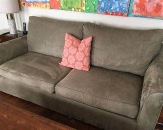 Queen size SLEEPER SOFA. Taupe color (looks grey in picture).   Microfiber.  It is 77" wide, 38" deep and 30" high.  Versatile.  Has a couple of worn spots.  Asking $450.  REDUCED TO $385.  New reduction.  40% off original price.  Now only $270! Make an offer!