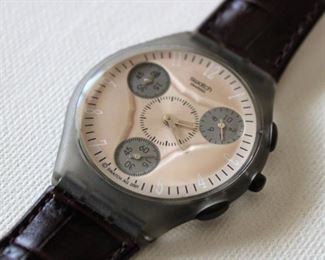 23. $60 - Swatch Flat Zone Chronograph 2001 w/ leather band - Excellent condition, not running