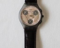 23. $60 - Swatch Flat Zone Chronograph 2001 w/ leather band - Excellent condition, not running