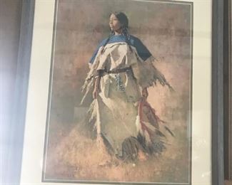 Signed vintage lithograph of Native American woman  $125-