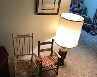2 child's rocking chairs $15 each    Table lamp $15