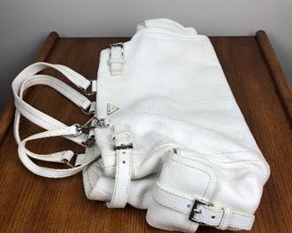 Lot 11: Authentic PRADA white leather bag; 17” wide, 10” tall; $245 (discounts not applicable)