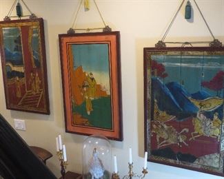 Antique Painted Wood Panels with Ornate Hardware braided Cords & Tassels  Antiques on Old Plank Road