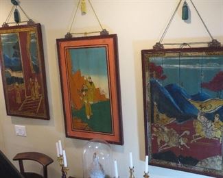 Antique Painted Wood Panels with Ornate Hardware braided Cords & Tassels   Antiques on Old Plank Road
