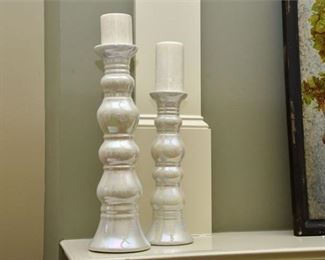 46. Pr of White Ceramic Candlesticks with Candles