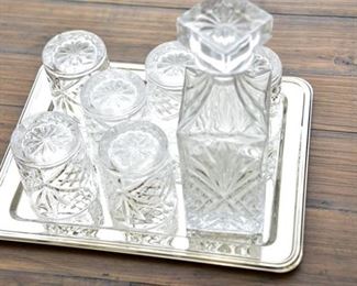 48. 6 Pieces Crystal Drink Set Silver Plated Tray