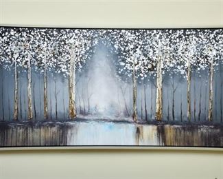 75. Painting Signed Illegibly Trees and Reflecting Pond