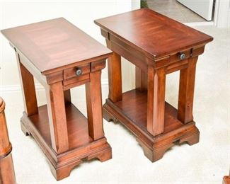92. Pair Unsual Narrow Form One Drawer End Tables