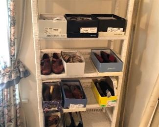 wicker shelf unit full of shoes 