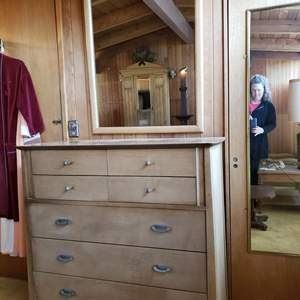 Highboy dresser with matching wall mirror. 7 drawers
