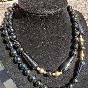 Gorgeous Heavy Black Onyx Stone Necklace measuring 32 inches in length. No clasp.