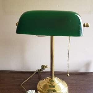 Vintage Green Glass & Brass Desk Light