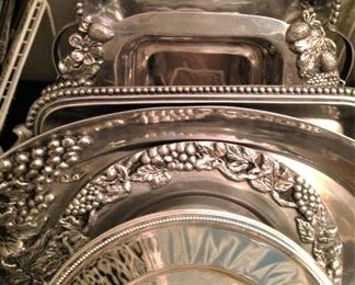 Silver plate and metalware serving trays