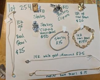 14k white gold, pearls, 12k gold, Napier, moonstones, sterling