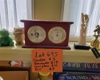 Candles, Barometer, sculpture, brass bell