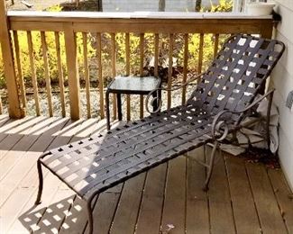 Brown Metal Framed Chaise, $60.00 16” sq side table, $25