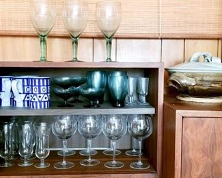 More Vintage Glassware, Bowls, Mugs, Ceramic Terrine     Glasses $3 ea, Mugs $4 ea  Terrine $65